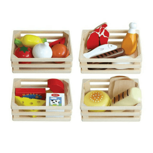 Wooden Pretend Food in 4 Wooden Crates