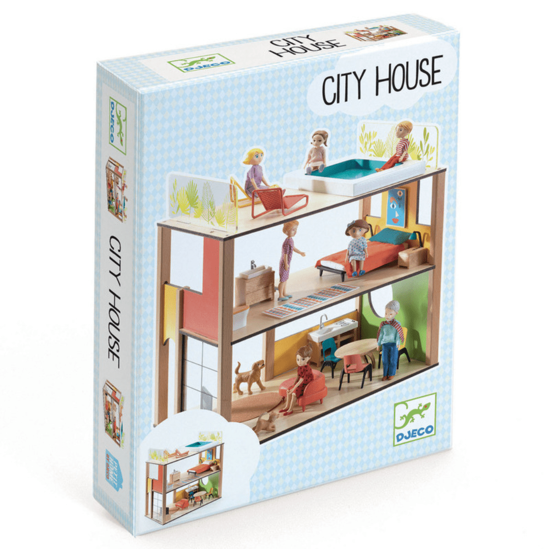 City House Doll's House with Furniture