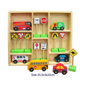 Fun Factory - Wooden Car & Traffic Sign Set in a Tray - CleverStuff