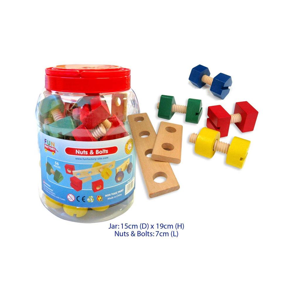 Wooden Nuts & Bolts in a Jar - 56 piece