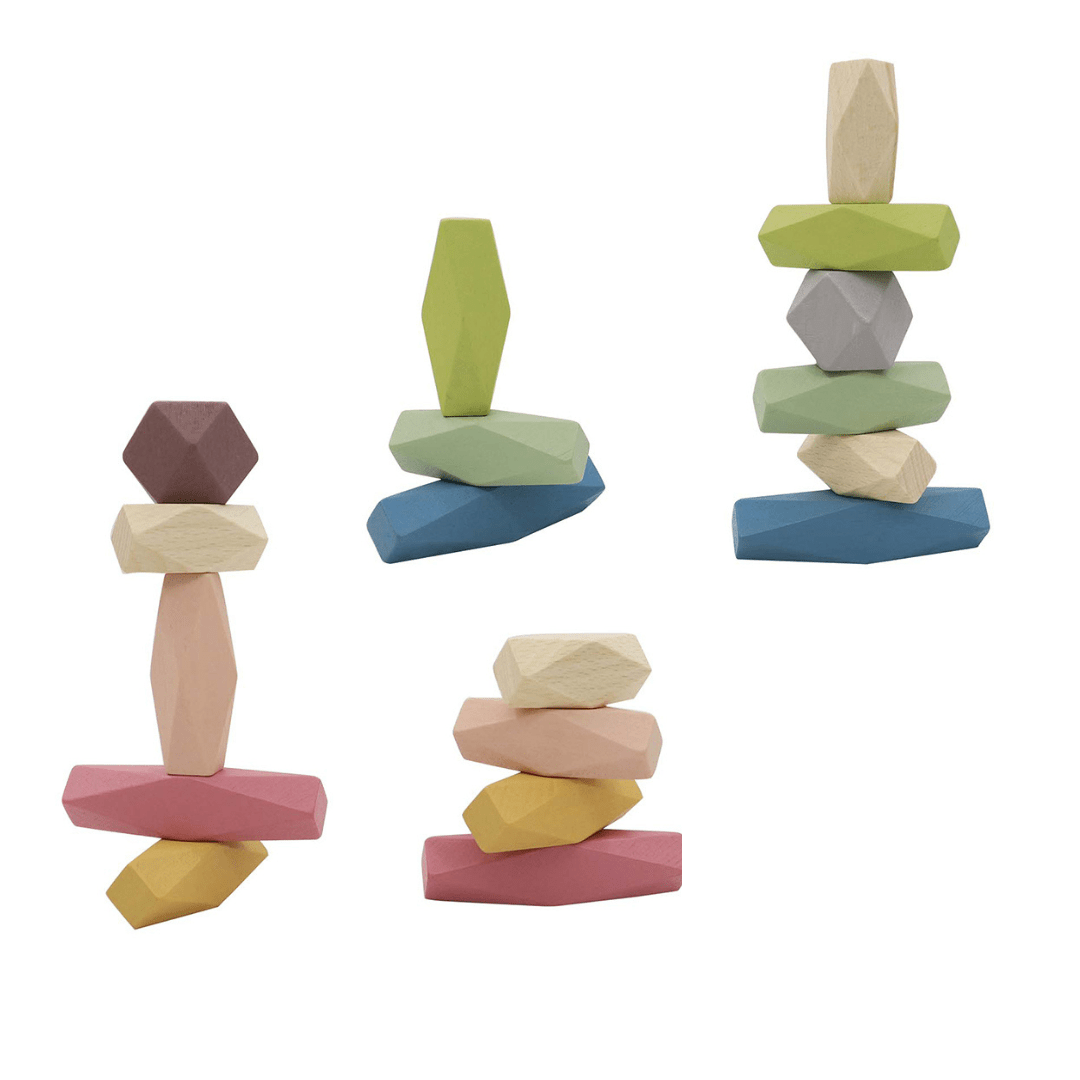Wooden Stacking Rocks 5 Pieces Wooden Balancing Game Montessori Wooden  Balance Rock Blocks Colorful Wood Stacking Stones Stacking Toy 