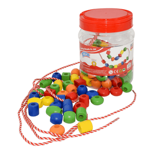Lacing Beads in a Jar - 90 wooden pieces