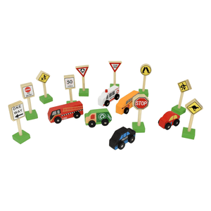 Wooden Car & Traffic Sign Set in a Tray