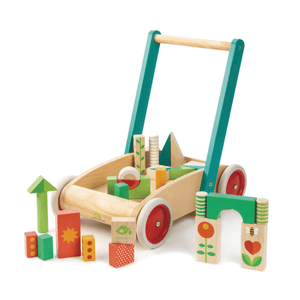 Wooden Wagon with Blocks - Garden Theme